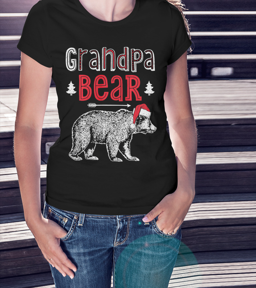 Grandpa Bear Christmas Santa Hat Holiday Family T-Shirt