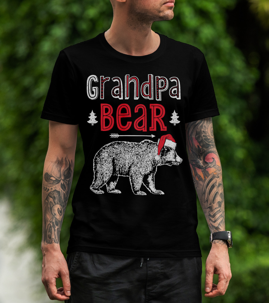 Grandpa Bear Christmas Santa Hat Holiday Family T-Shirt