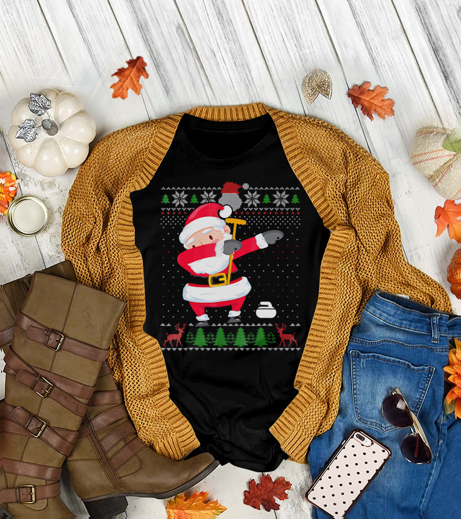 Dabbing Santa Ugly Christmas Sweater Curling T-Shirt