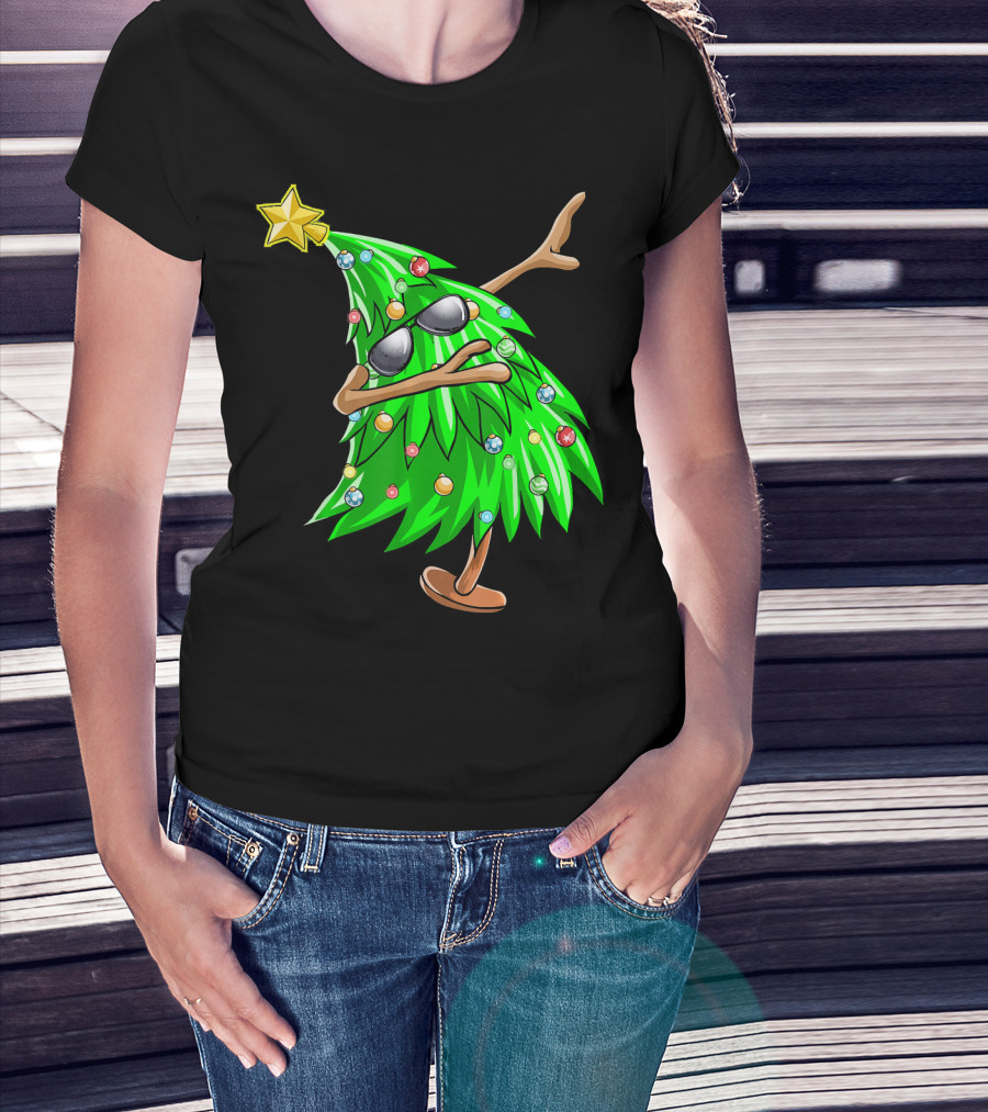 Dabbing Christmas Tree With Sunglasses And Star Topper T-Shirt