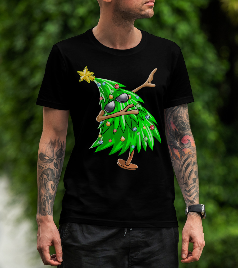 Dabbing Christmas Tree With Sunglasses And Star Topper T-Shirt
