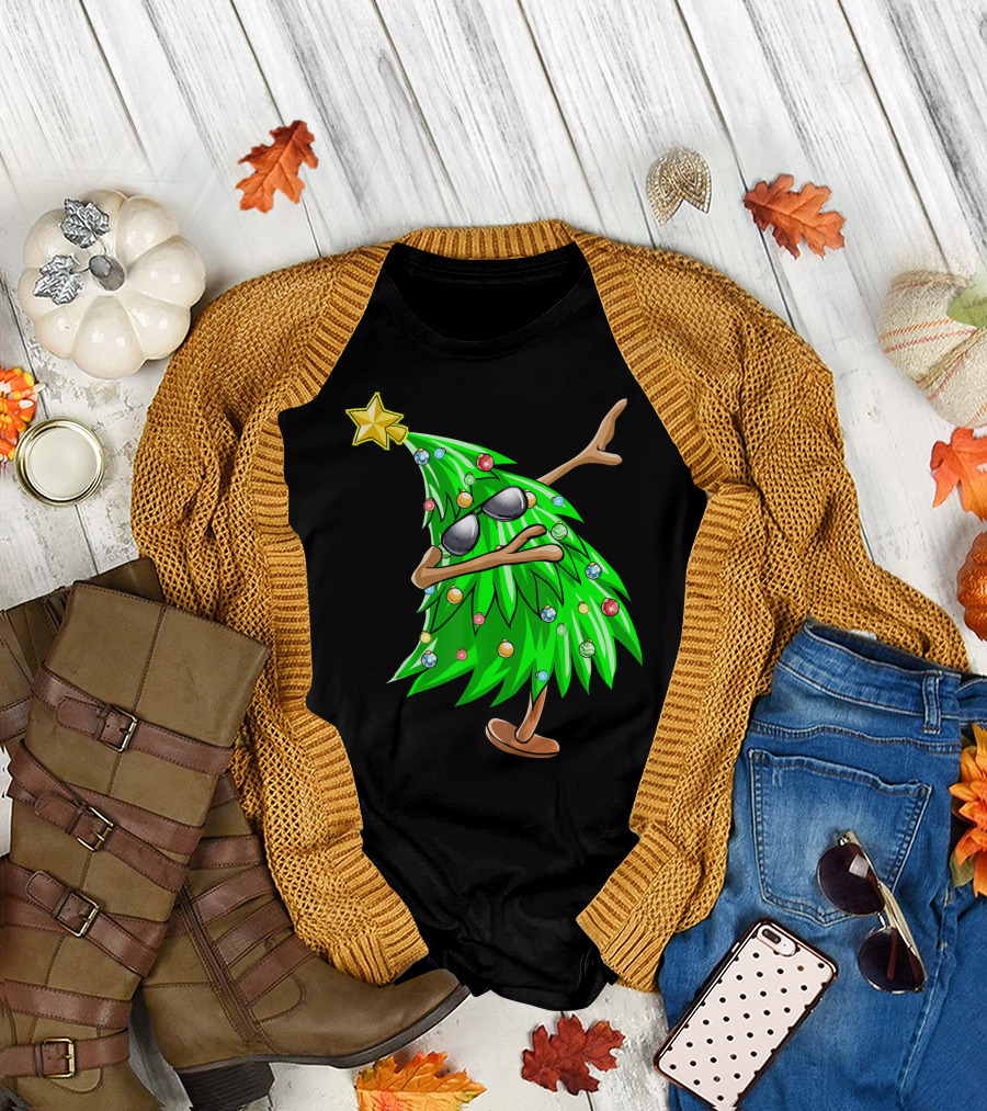 Dabbing Christmas Tree with Sunglasses and Star Topper T-Shirt