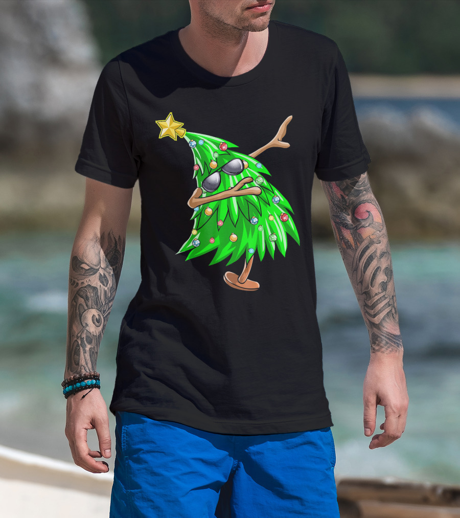 Dabbing Christmas Tree With Sunglasses And Star Topper T-Shirt