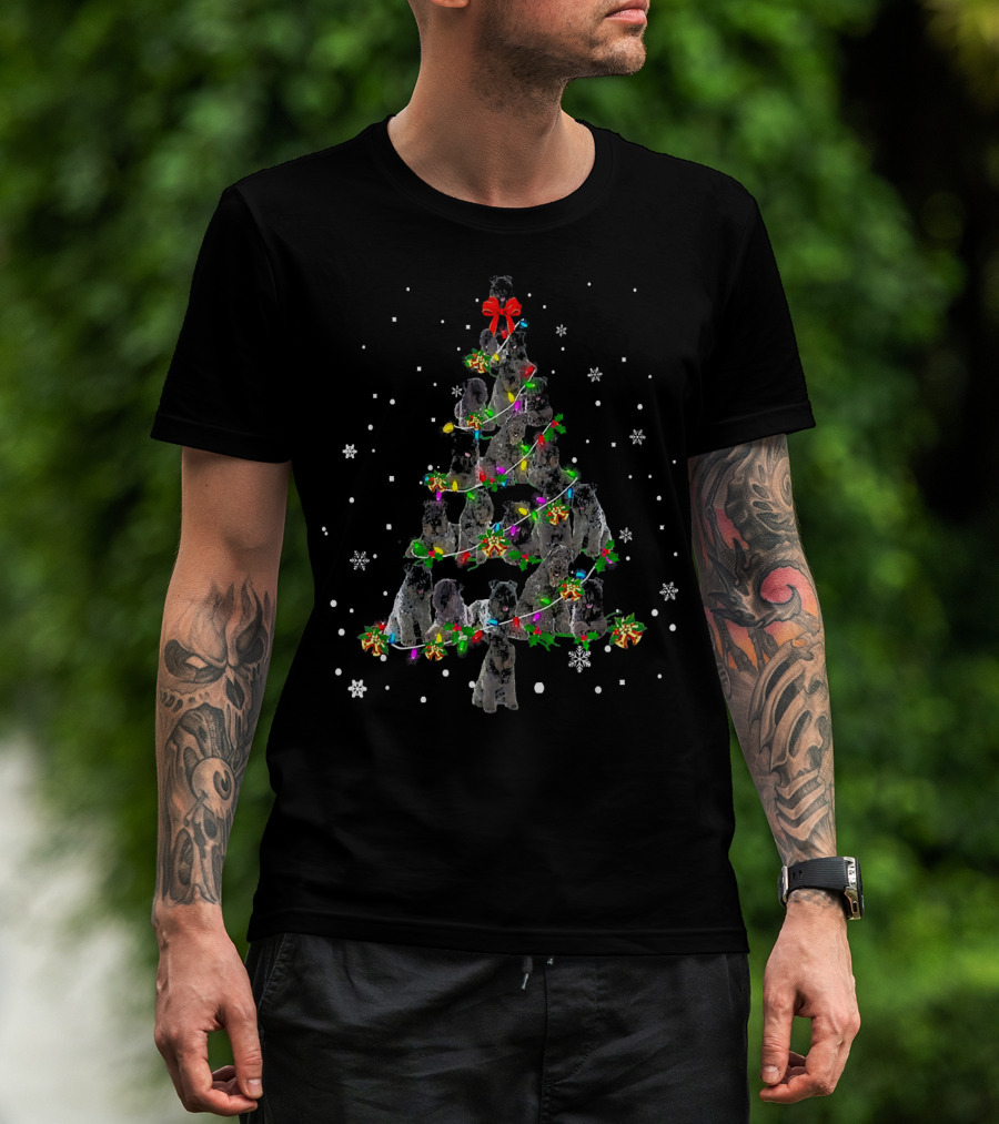 Kerry Blue Terrier Christmas Tree Lights And Snowflakes T-Shirt