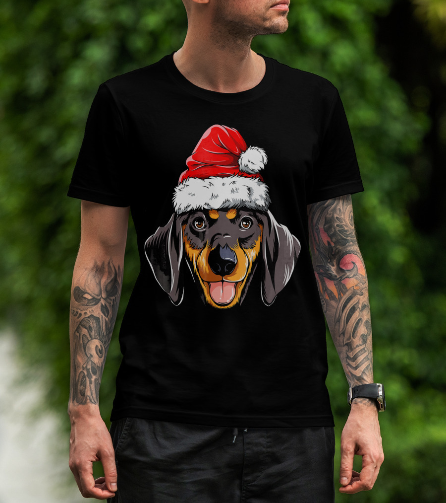 Dachshund Santa Hat Festive Dog Christmas T-Shirt