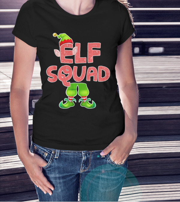 Elf Squad Funny Merry Christmas Hat And Shoes T-Shirt