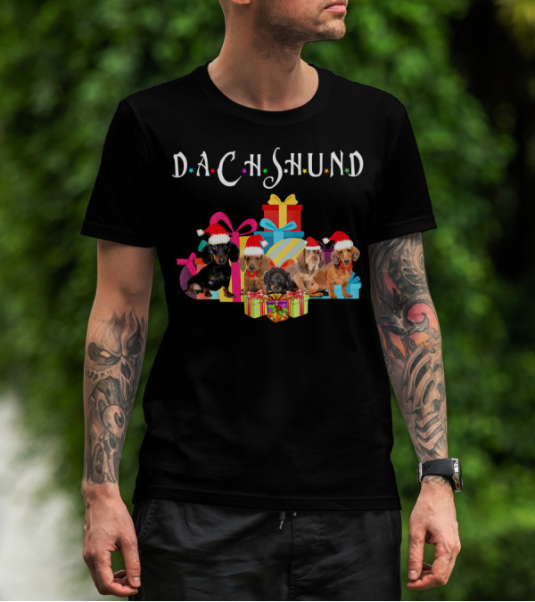 Dachshund Puppies Christmas Santa Hat Gifts T-Shirt