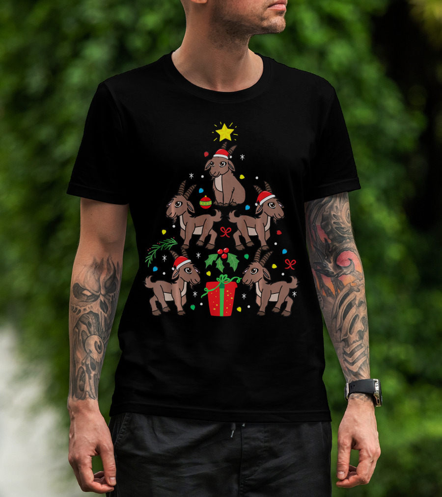 Goat Christmas Ornament Tree With Gifts And Stars T-Shirt