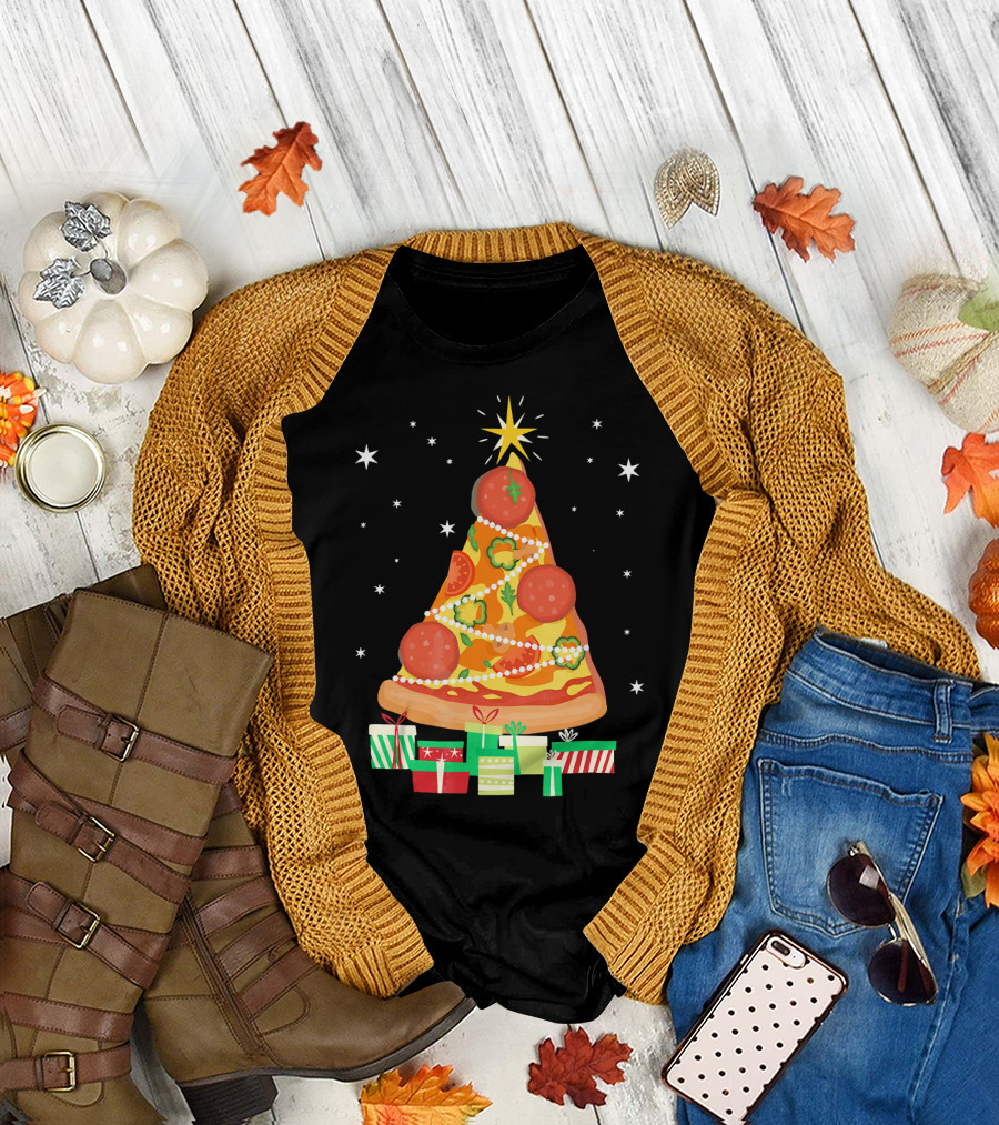 Pizza Christmas Tree Slice Festive Gifts T-Shirt