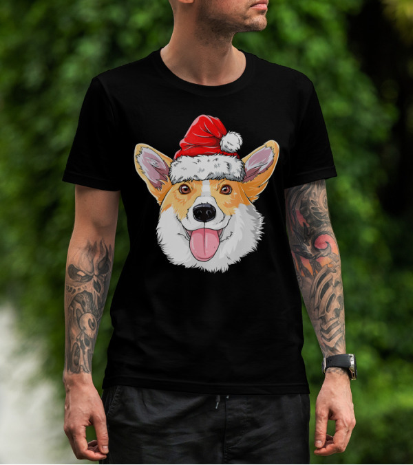 Corgi Wearing Santa Hat T-Shirt