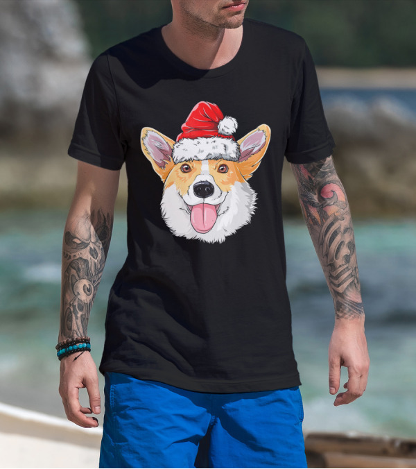 Corgi Wearing Santa Hat T-Shirt