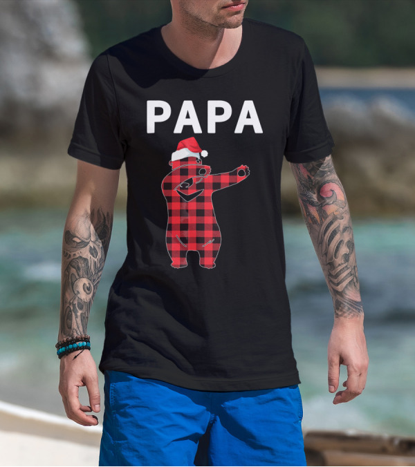 PAPA Bear Plaid Santa Hat Christmas Dabbing T-Shirt