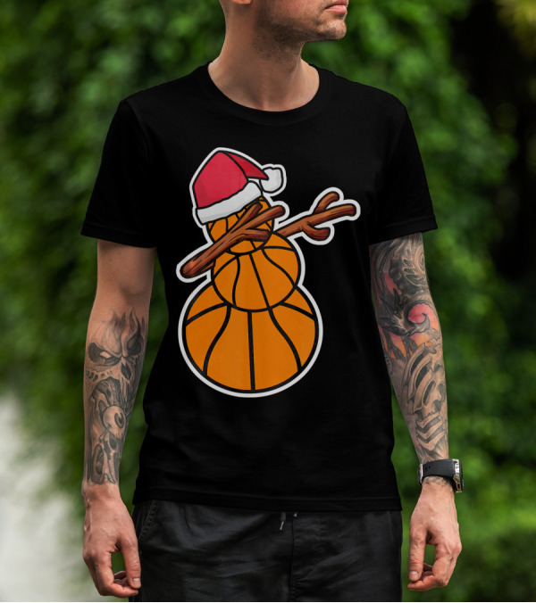 Basketball Snowman Dabbing Santa Hat T-Shirt