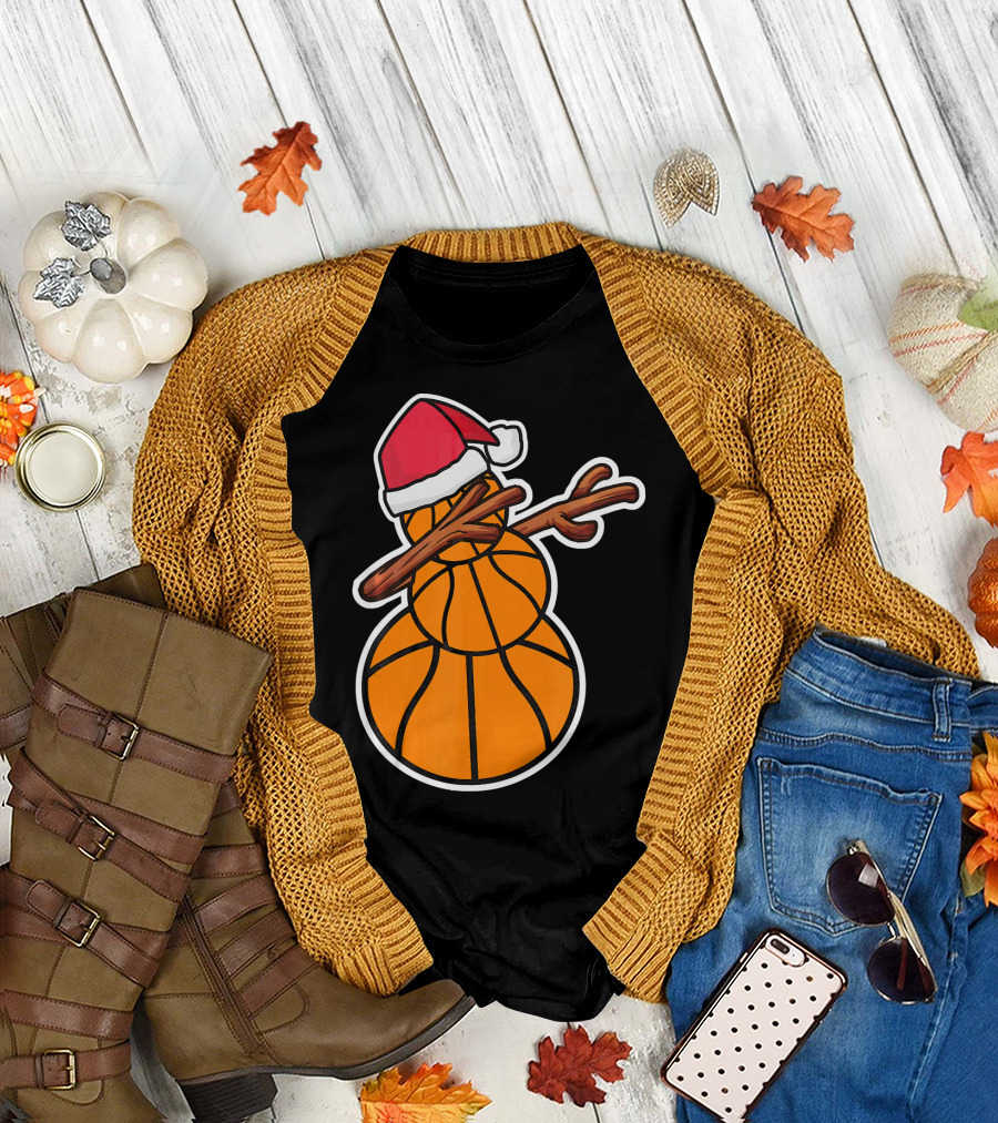 Basketball Snowman Dabbing Santa Hat T-Shirt
