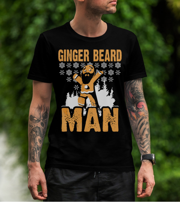 Ginger Beard Man Xmas Holiday Snowflakes Gingerbread T-Shirt