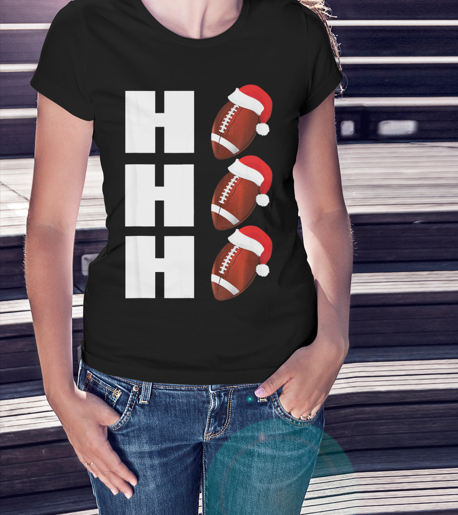HO HO HO Santa Hat Football Christmas Humor T-Shirt