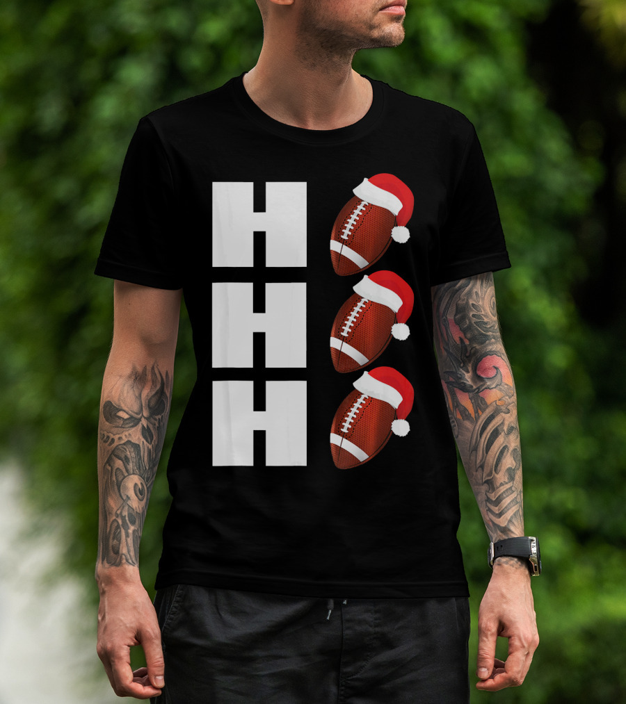 HO HO HO Santa Hat Football Christmas Humor T-Shirt