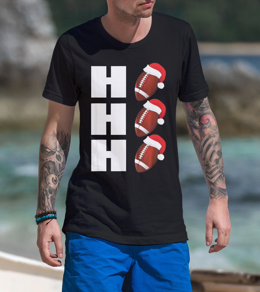 HO HO HO Santa Hat Football Christmas Humor T-Shirt