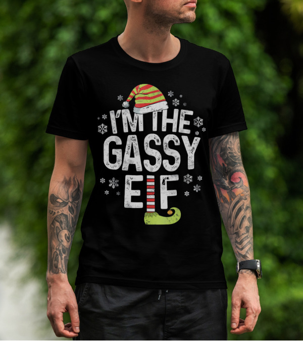 I'm The Gassy Elf Christmas Hat And Shoe With Snowflakes T-Shirt