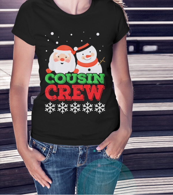 Cousin Crew Santa Snowman Christmas Party Snowflakes T-Shirt