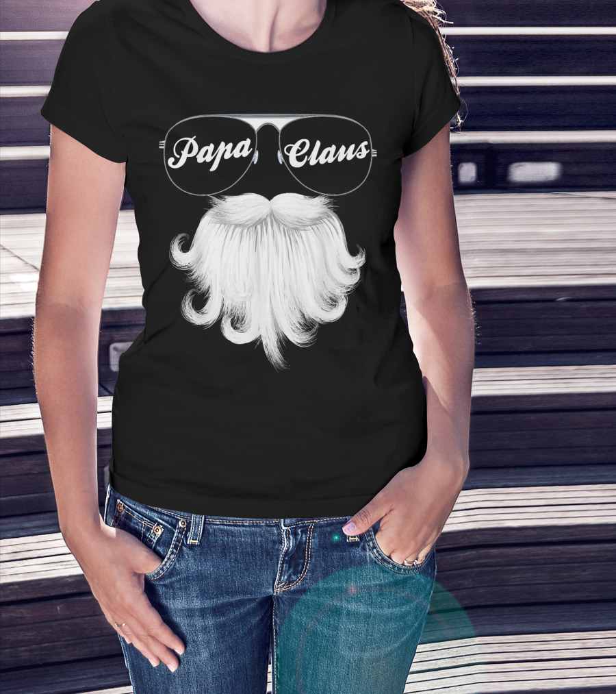 Papa Claus Funny Grandpa Dad Granda Sunglasses Beard T-Shirt