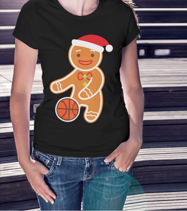 Basketball Gingerbread Player Santa Hat Gingerbread Man T-Shirt