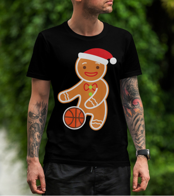 Basketball Gingerbread Player Santa Hat Gingerbread Man T-Shirt
