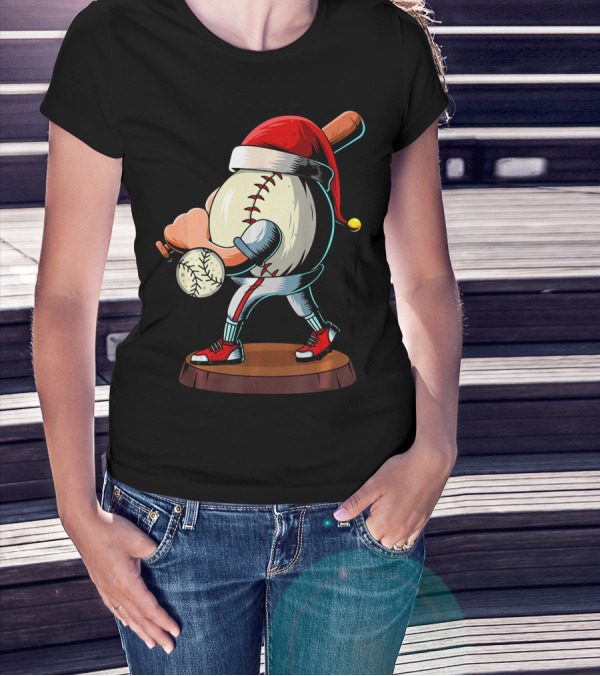 Christmas Baseball Batter Santa With Red Shoes And Bat T-Shirt