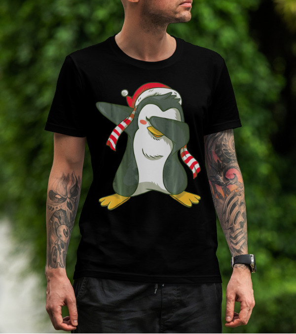 Dabbing Penguin Dab Dance Santa Hat Christmas T-Shirt