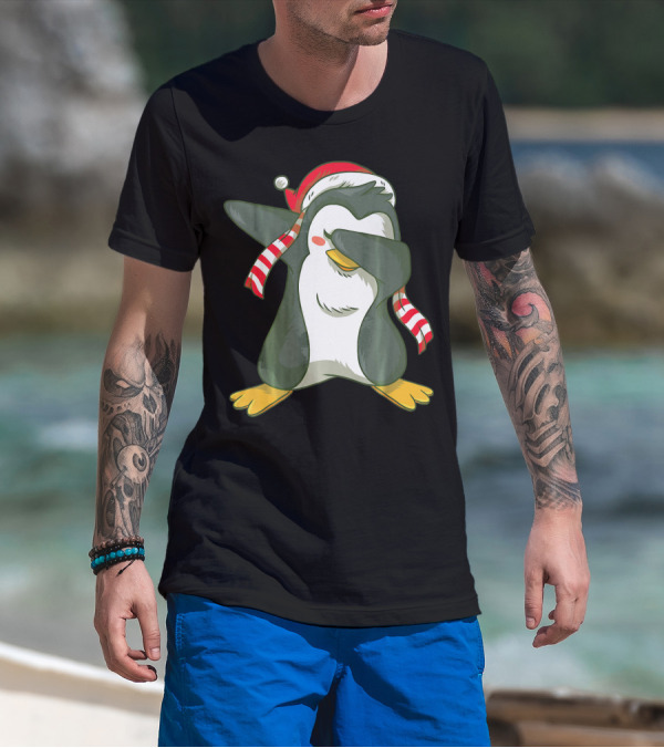 Dabbing Penguin Dab Dance Santa Hat Christmas T-Shirt