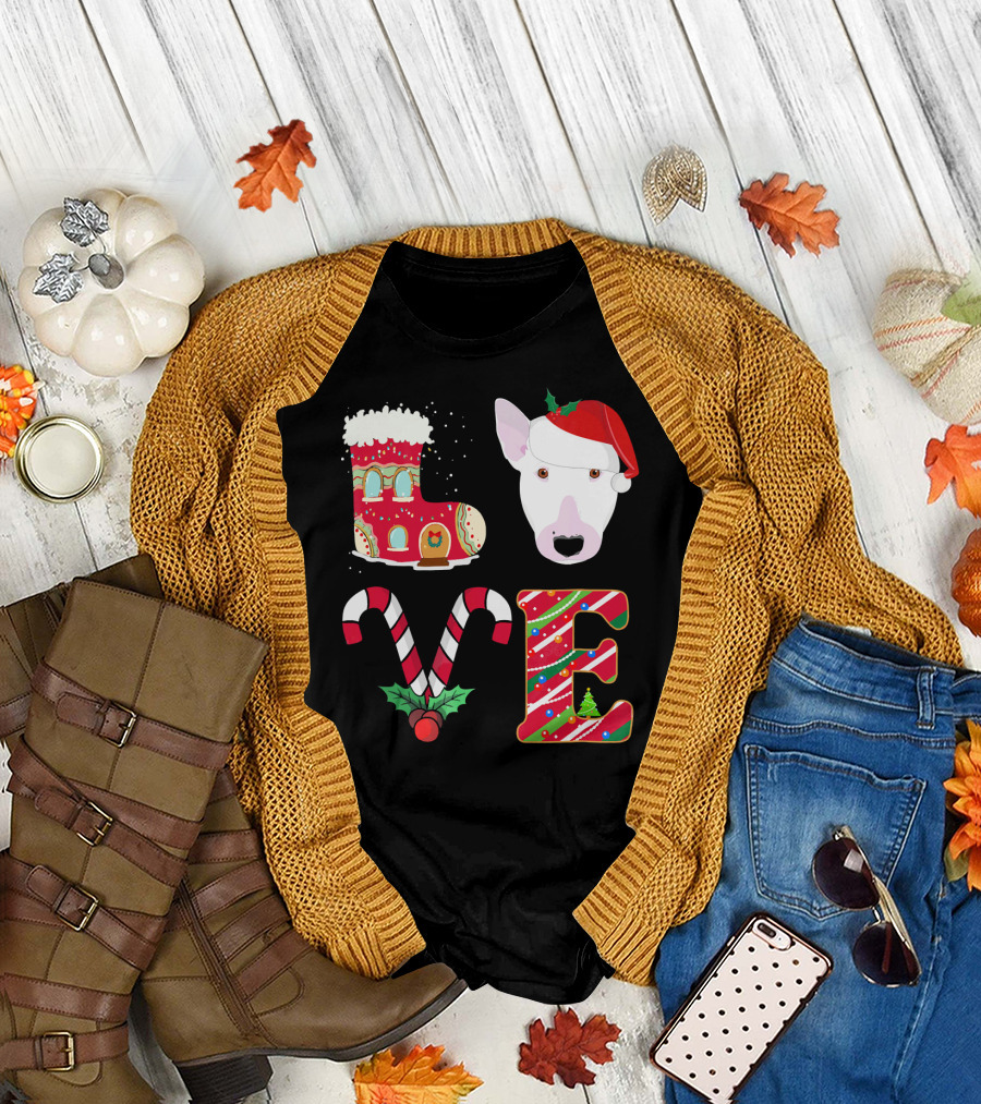 I Love My Bull Terrier Holiday Christmas T-Shirt