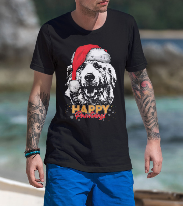 Happy Pawlidays Funny Christmas Great Pyrenees Santa Hat T-Shirt