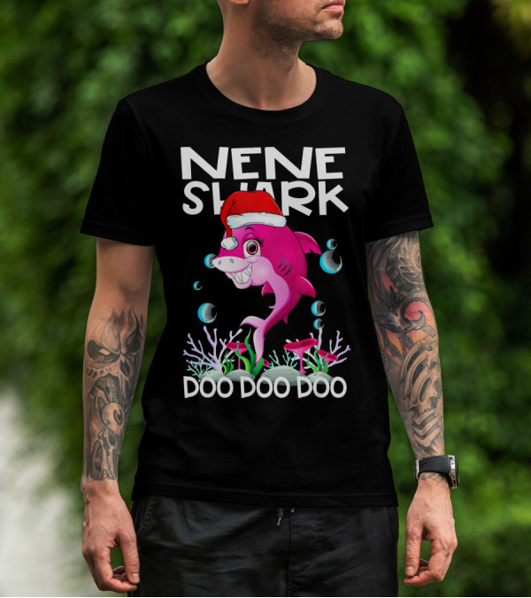 Nene Shark Doo Doo Doo Santa Hat Coral Bubbles T-Shirt