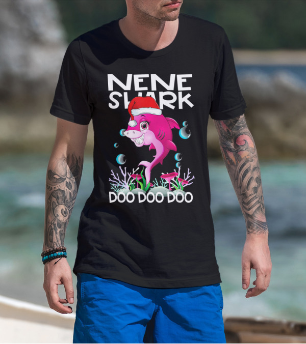 Nene Shark Doo Doo Doo Santa Hat Coral Bubbles T-Shirt