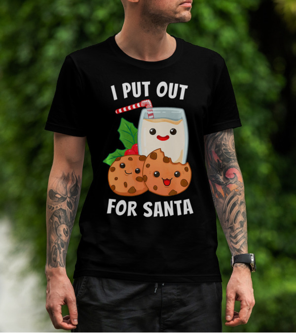 I Put Out For Santa Christmas Cookie Milk Candy Cane Smiles T-Shirt
