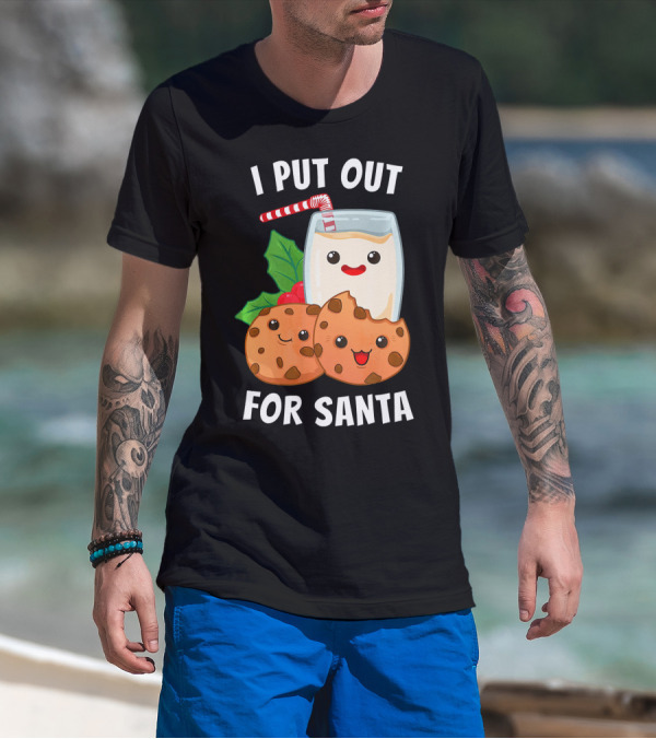 I Put Out For Santa Christmas Cookie Milk Candy Cane Smiles T-Shirt