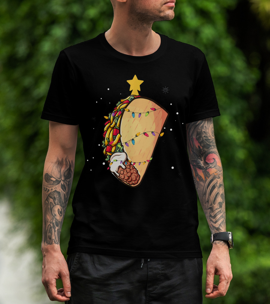 Taco Christmas Lights Wrapped Festive Star Holiday T-Shirt