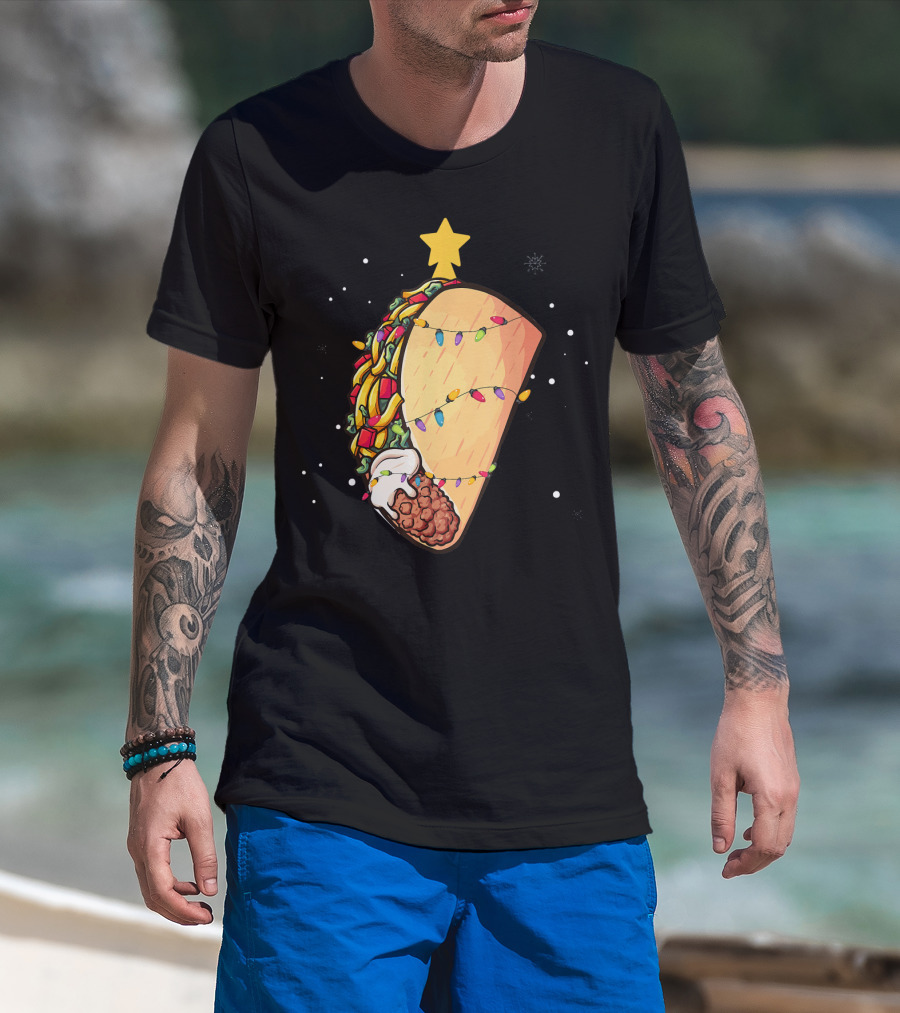 Taco Christmas Lights Wrapped Festive Star Holiday T-Shirt