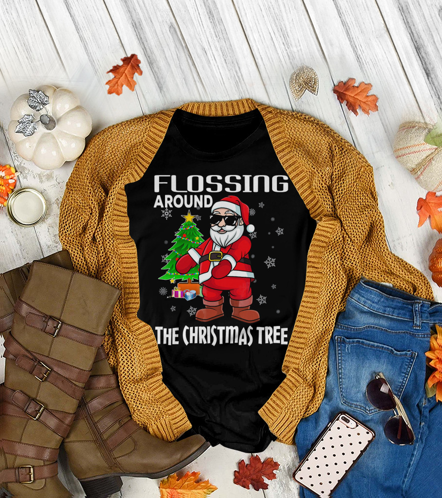 Flossing Around the Christmas Tree Santa Dance T-Shirt