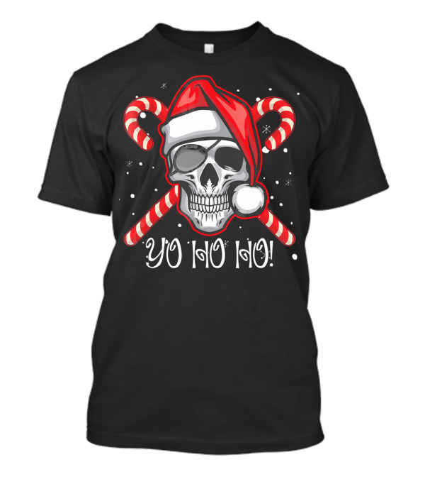 Yo Ho Ho Santa Pirate Christmas Skull Candy Canes T-Shirt