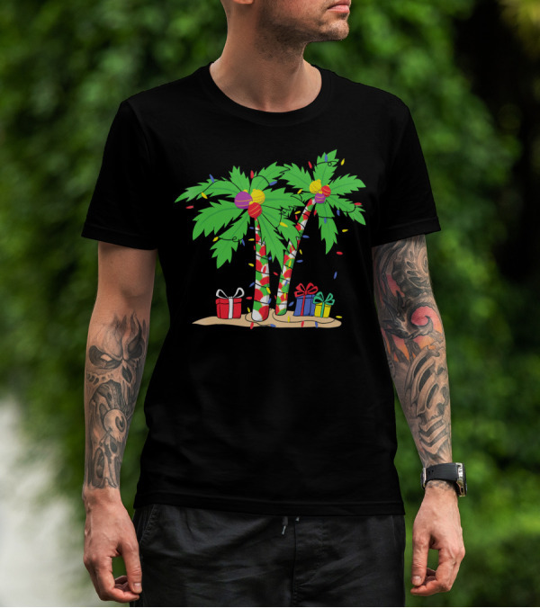 Decorated Christmas Palm Tree With Holiday Lights And Gifts T-Shirt