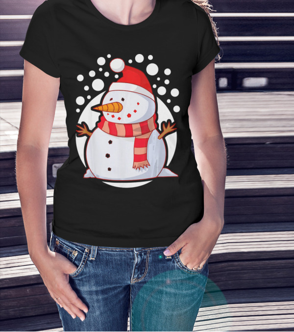 Winter Christmas Santa Snowman In Red Scarf And Hat T-Shirt