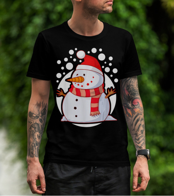 Winter Christmas Santa Snowman In Red Scarf And Hat T-Shirt