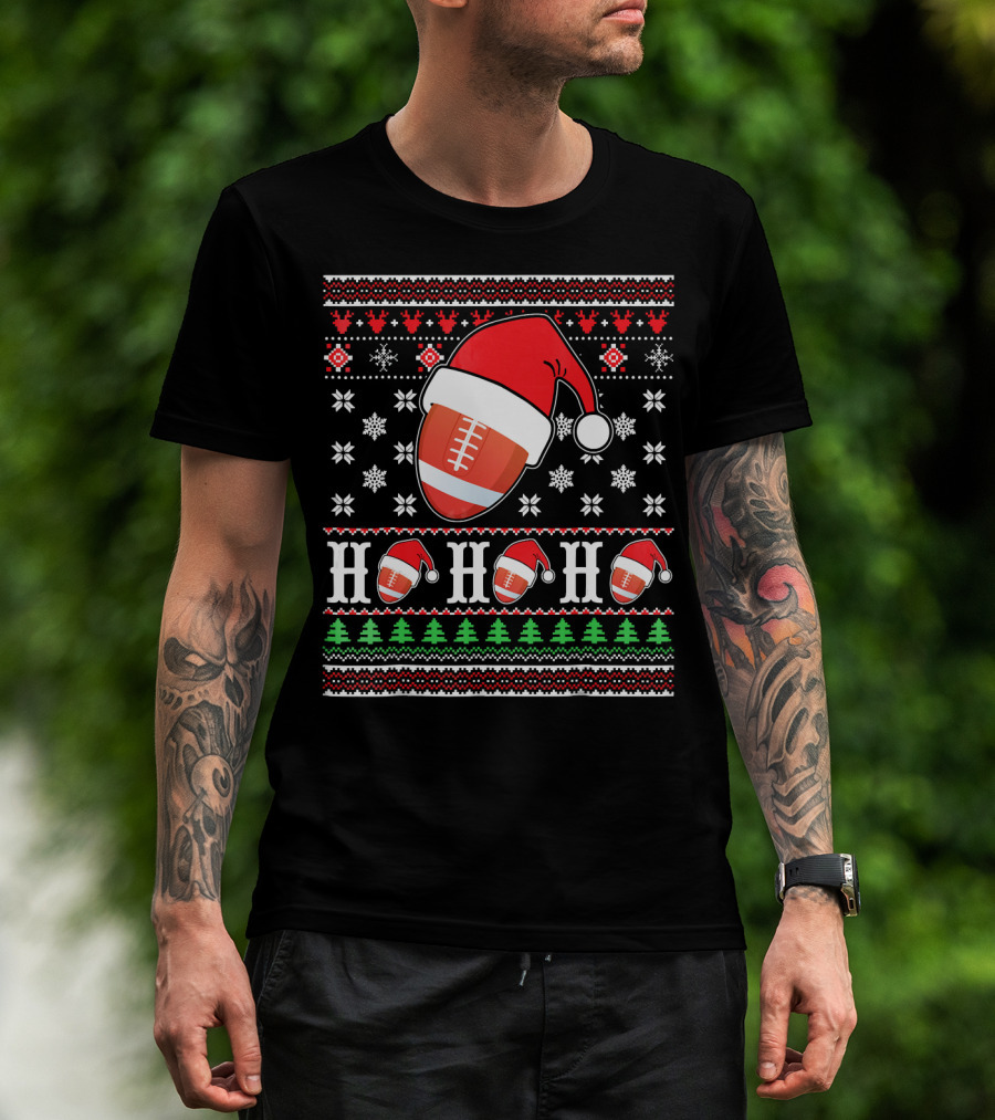 Ugly Christmas Football Santa Claus HO HO HO Holiday T-Shirt