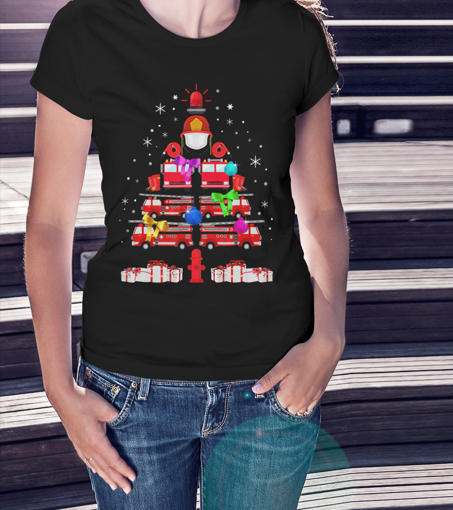 Funny Firefighters Christmas Tree Ornaments Gifts Firetrucks Helmets Hydrant T-Shirt