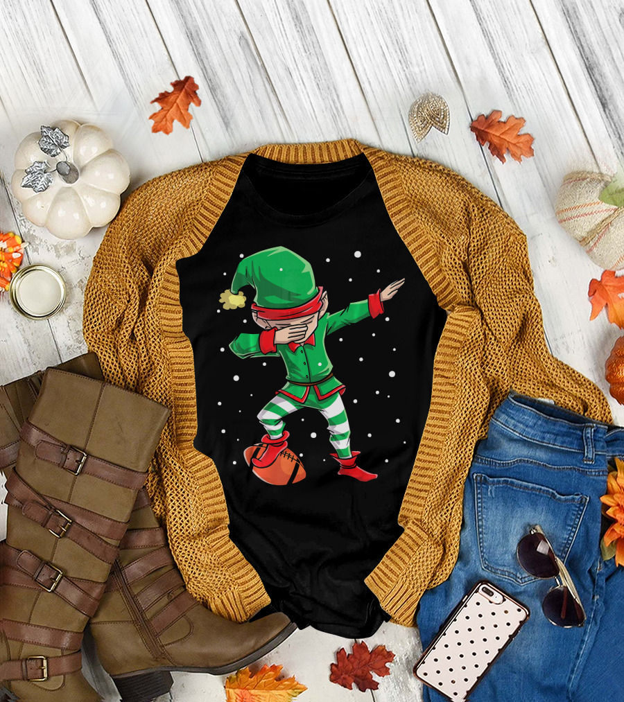 Dabbing Elf Christmas Football Holiday Fun T-Shirt