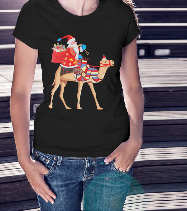 Santa Riding Camel Festive Christmas Adventure T-Shirt
