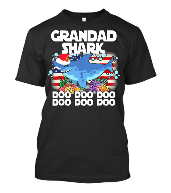 Grandad Shark Christmas Doo Doo USA Flag T-Shirt