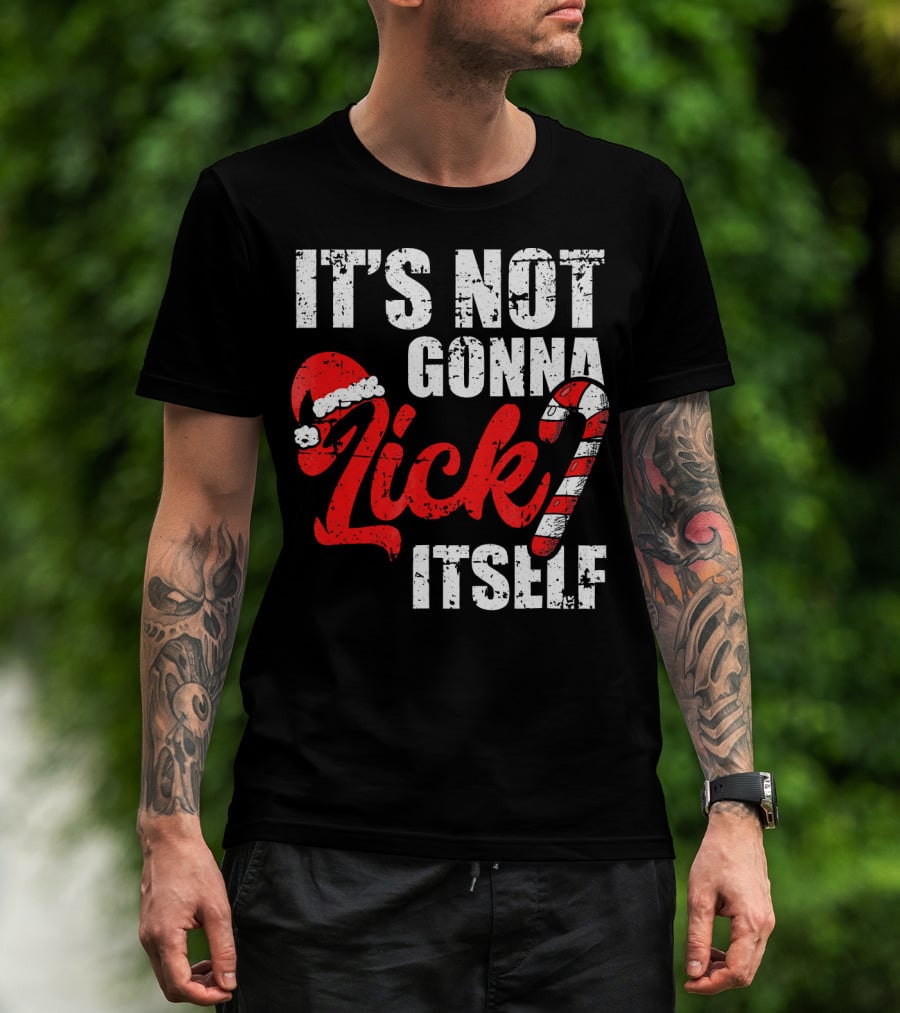 Funny Christmas It's Not Gonna Lick Itself Candy Cane Santa Hat T-Shirt