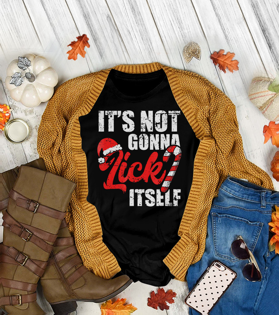 Funny Christmas It's Not Gonna Lick Itself Candy Cane Santa Hat T-Shirt